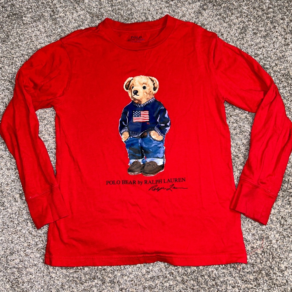 Polo Ralph Lauren beat USA flag sweater red kids tee shirt size small